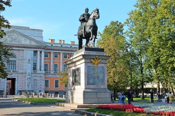 Monument to Peter I in front of the Mikhailovsky Castle. St. Petersburg.