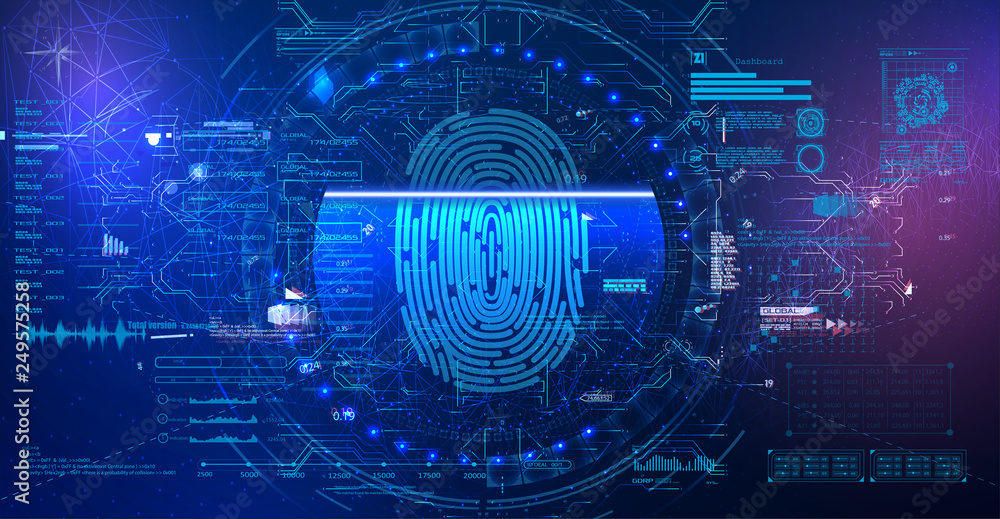 Leinwandbilder finger scan in futuristic hud ui gui style . concept of digital security, electronic fingerprint on 
