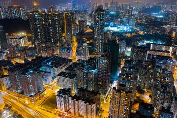 Fototapeta na wymiar Top view of Hong Kong residential district at night