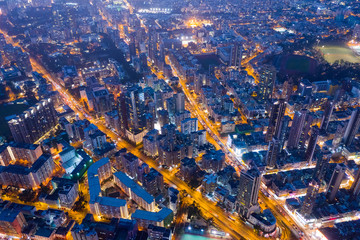 Top view of Hong Kong downtown city at night