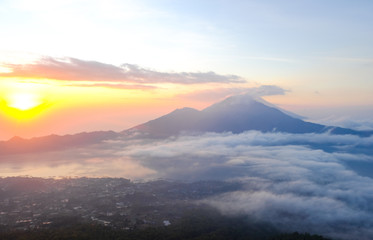 Dawn with views of the Agung volcano, Bali, beautiful sunrise