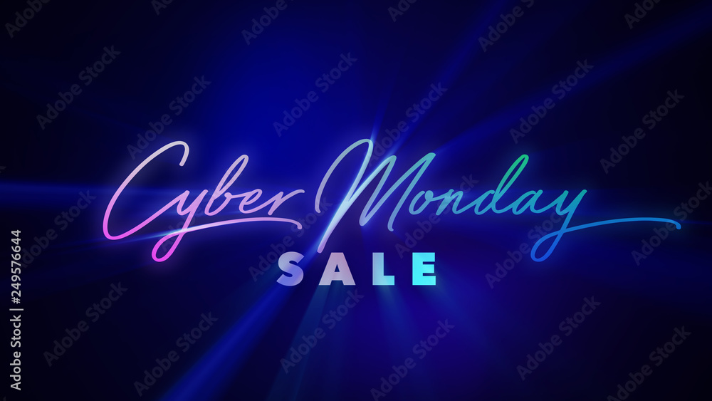 Wall mural cyber monday sale glowing text cyber monday on black background.