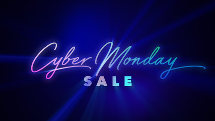 Cyber Monday Sale Glowing Text Cyber Monday on Black Background.