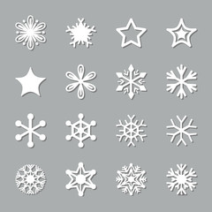 Christmas paper cut snowflake set. Vector icons