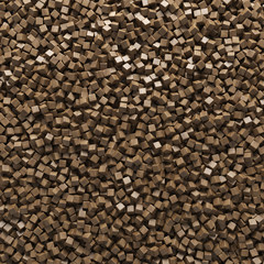 Wooden abstract heap of cubes backdrop. 3d rendering geometric polygons, as tile wall. Interior room