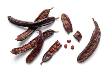 Carob bean pods and seeds