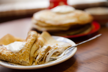 Traditional Russian pancakes on Carnival
