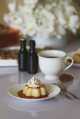 Cream jelly served with milk liqueur