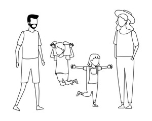 Family and kids cartoon black and white
