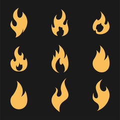 Fire flame logo icon set on black