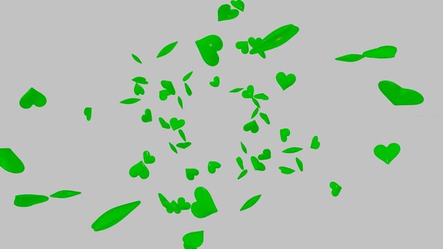 Lluvia de corazones verdes. V&iacute;deo 3D Blender