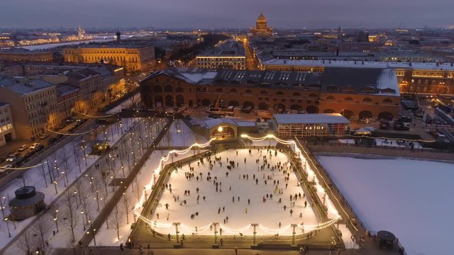 Skating rink on the New Holand Island in Saint Petersburg, Russia