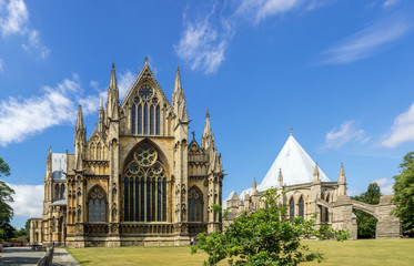 Gothic St Mary Cathedral in Lincoln, Lincolnshire, England, UK. Presbytery with rosettes and lancet...