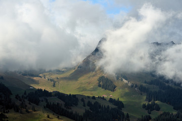 View of the mountain covered by the clouds.