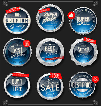 Retro vintage silver badges and labels collection