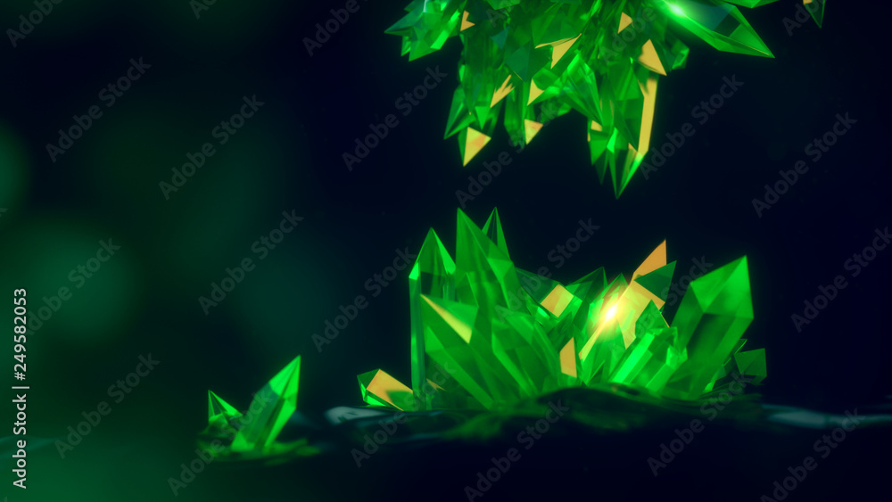 Poster 3d rendering. colorful abstract glass crystal background with depth of field.
