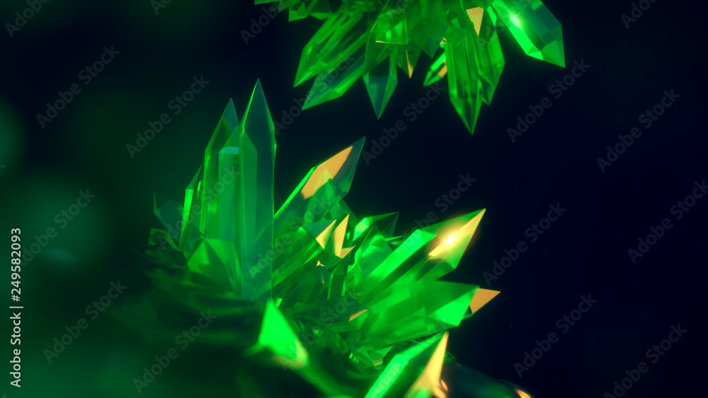 Poster 3d rendering. colorful abstract glass crystal background with depth of field.