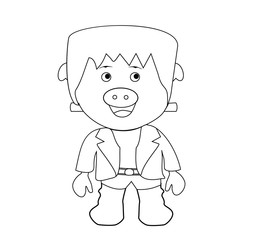 Coloring book for kids. Black and white cute cartoon pig. Vector illustration.