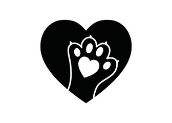 Black and white simple logo with animal paw in heart © dari87