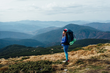 Fototapeta na wymiar Silence and unity with nature. Hiking in the mountains of Georgia