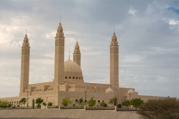 The four minarets and the dome of the new Mosque of Nizwa (Oman)