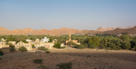 Small Omani village under the mountains and near Qurayyat (Oman)