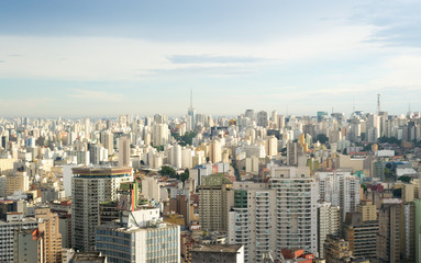 Fototapeta na wymiar Aerial view of Sao Paulo in Brazil, downtown district seen from the top of one of the highest building of this city