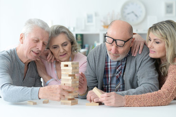 Portrait of senior couples playing with wooden blocks