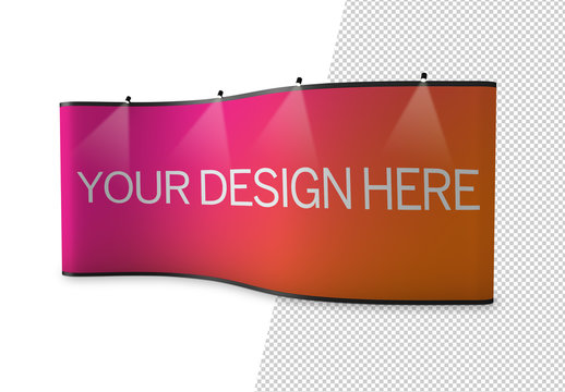 Curved Pop-Up Banner with Overhead Lights Mockup