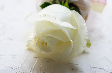 Wedding bouquet with white roses and orchids
