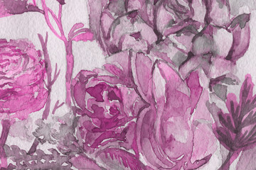 Pink watercolor texture with abstract washes and brush strokes on the white paper background.