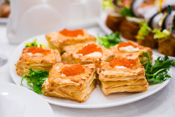 pancakes with salmon and red caviar bun patties