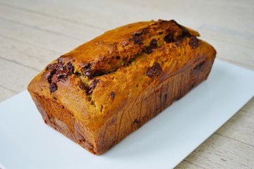 A homemade vegan chocolate banana bread with walnuts