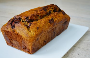 A homemade vegan chocolate banana bread with walnuts