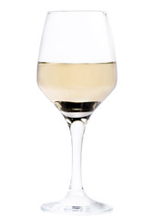 glass of wine on a white background. Half a glass. Isolate. Half empty glass
