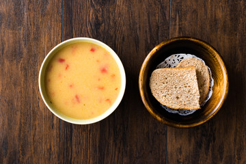 Homemade Potato Pumpkin Soup served with Bread.