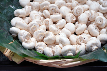 Fototapeta na wymiar Fresh white button mushroom at the farmers market