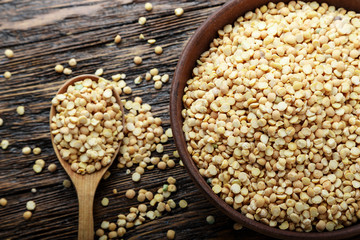 yellow raw peas on the table