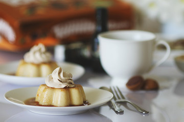 Cream jelly served with milk liqueur