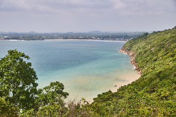 Fototapeta premium View of Unawatuna Bay. Aerial view of jungle beach.