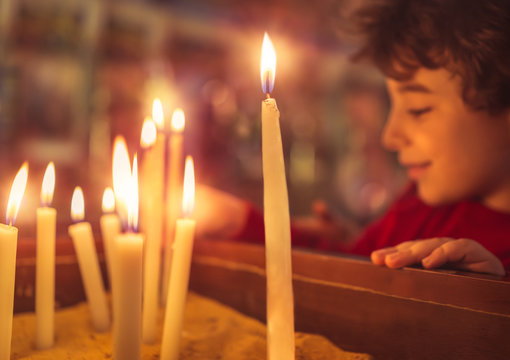 Little Boy In The Church On Easter