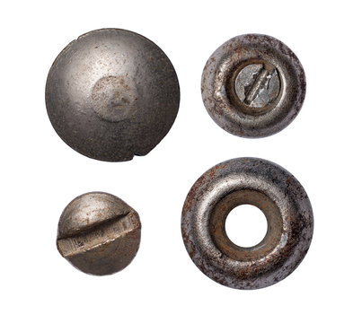 Set of old rusty metal rivet and screw heads