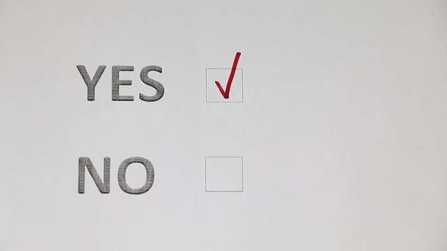 Checklist with the options of yes or no (in English) - Pointing Yes