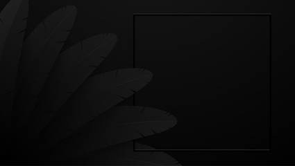 Black realistic feather background. Abstract composition.