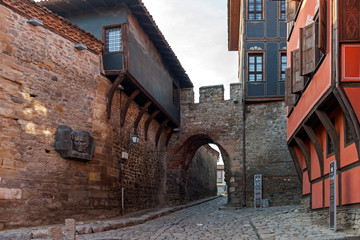 Fototapeta premium Nineteenth Century Houses in architectural and historical reserve The old town in city of Plovdiv, Bulgaria