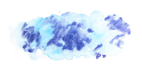 Watercolor abstract hand painted blue and purple stain illustration on white background