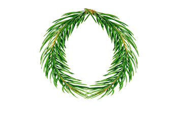 Letter O, English alphabet, collected from Christmas tree branches, green fir. Isolated on white background. Concept: ABC, design, logo, title, text, word