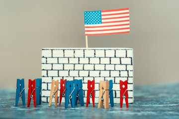 imitation of a wall border, bricks on white with an American flag