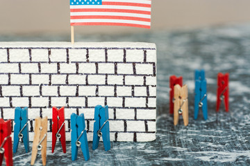 imitation of a wall border, bricks on white with an American flag