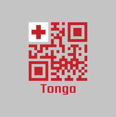 QR code set the color of Tonga flag. A red field with the white rectangle on the upper hoist-side corner bearing the red Greek Cross.